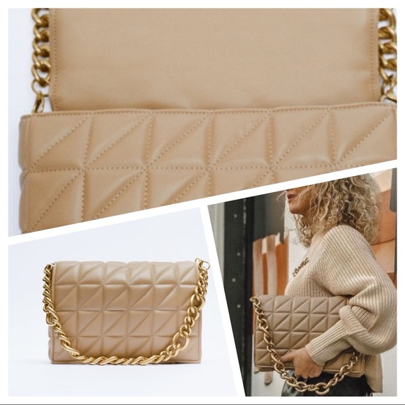 Zara Handbags - ZARA NEW WOMAN QUILTED SHOULDER BAG WITH CHAIN TOASTED BROWN